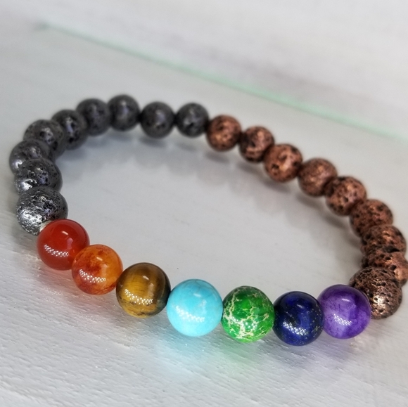 Rose & Gray Yin & Yang 7 Chakra Healing Bracelet - Picture 9 of 12